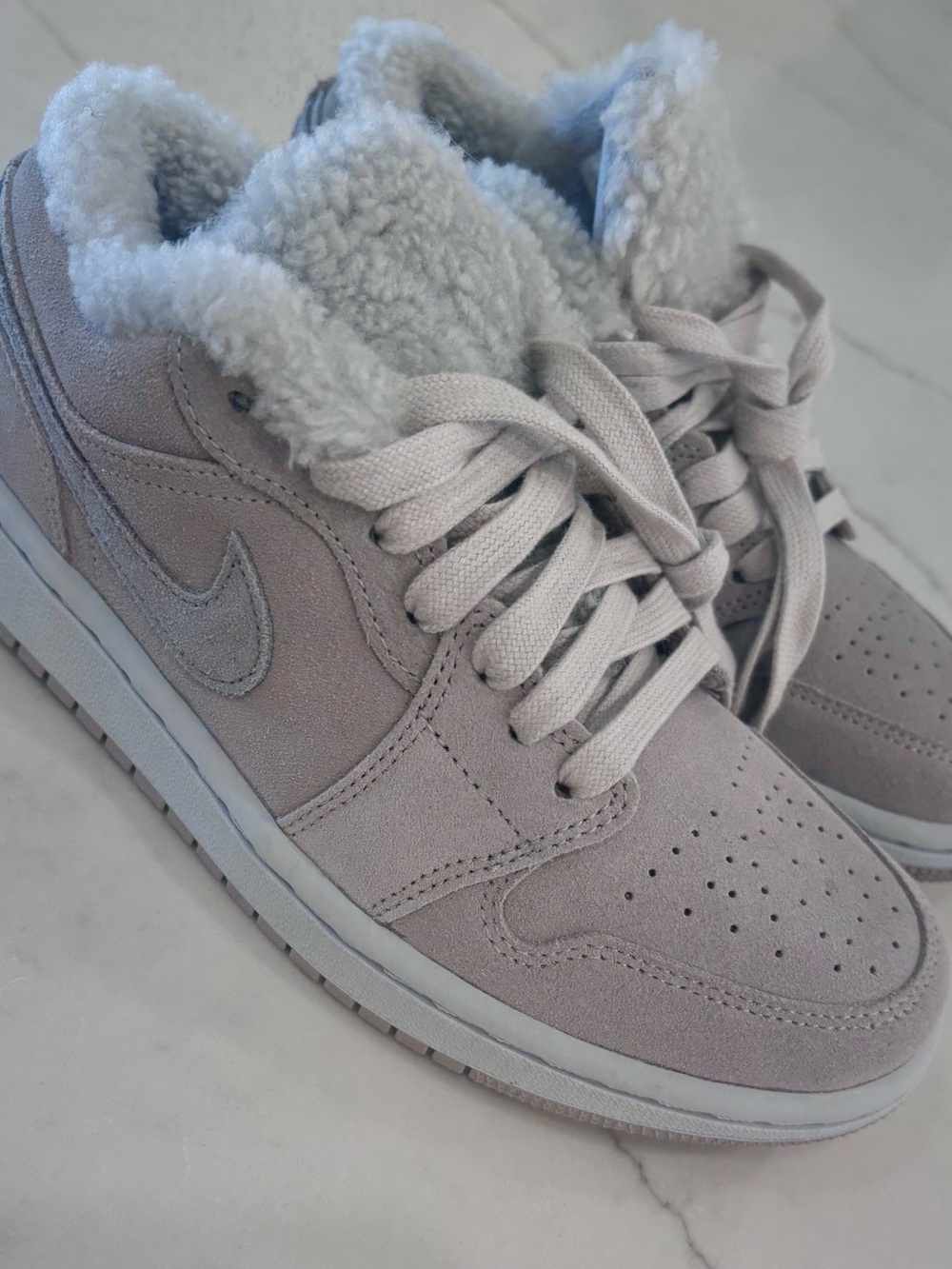 Nike Jordan Women’s Light Gray Suede Sneakers with Shearling Lining